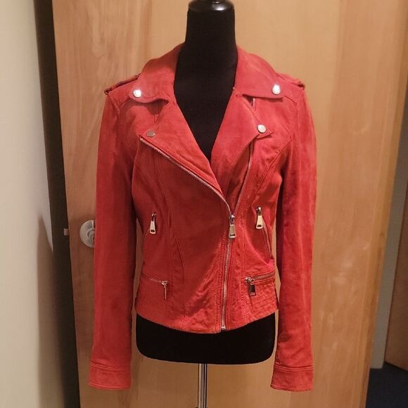 Vero Moda Women's Red Biker Jacket Sz L - Picture 1 of 10